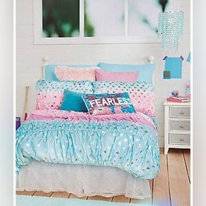 Justice Girls Gold Foil Polka Dot 5-Piece Bedding Comforter Sheet Set Size Twin